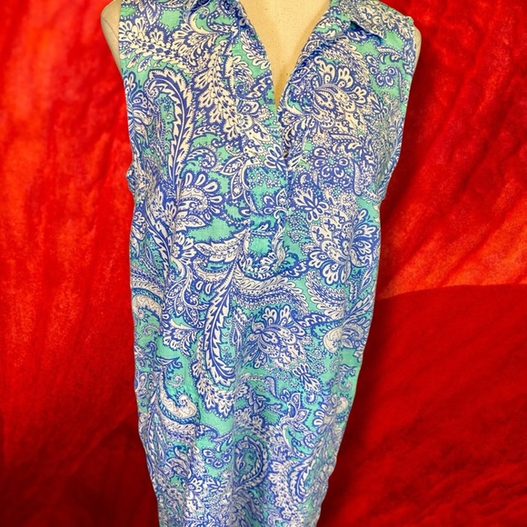 Cynthia Rowley 100% Linen Collared Sleeveless Pullover Dress in Mint Paisley 8 - Picture 12 of 12